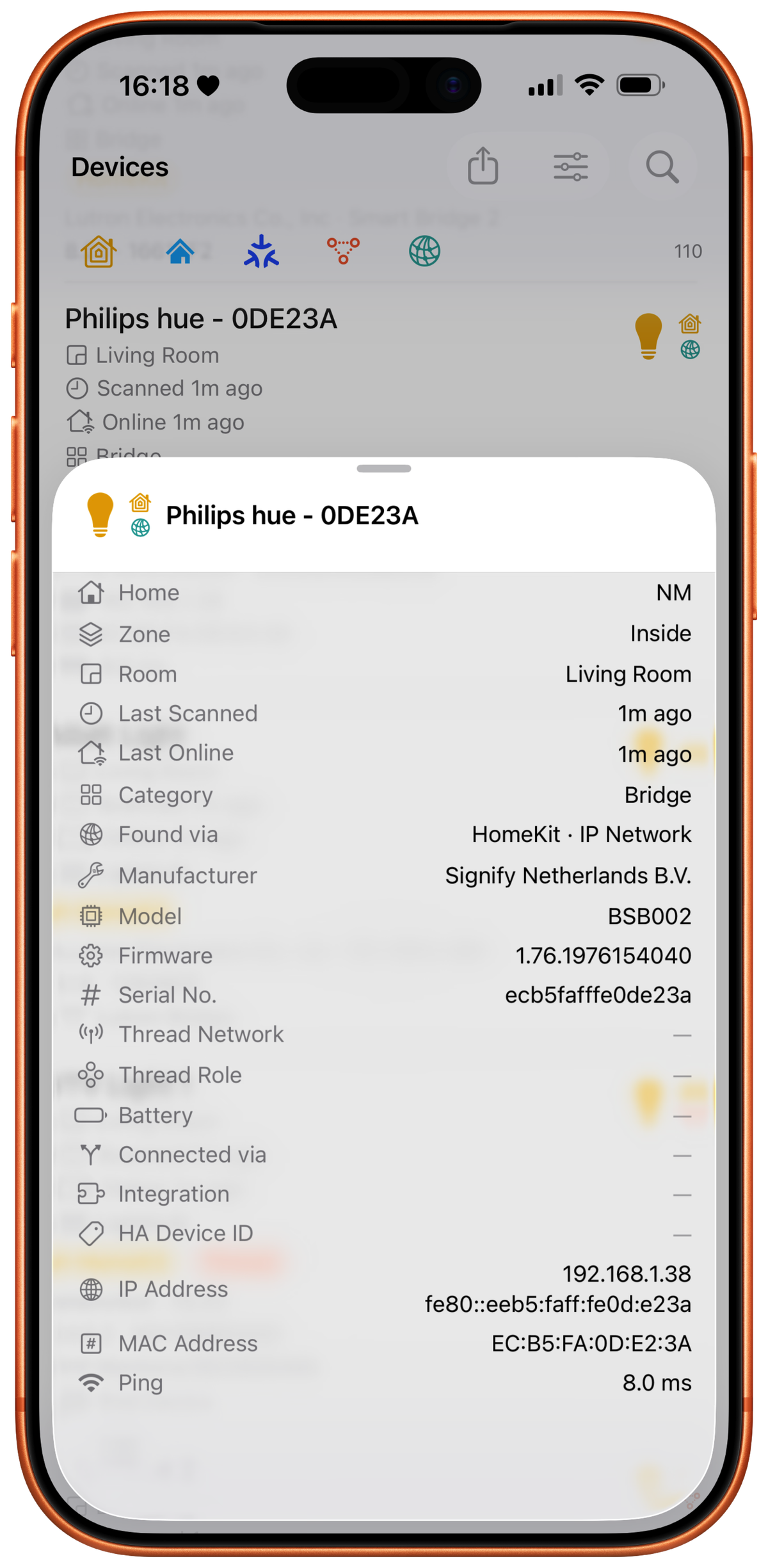 HomeKit accessory correlated with IP Network in HomeMapper on iPhone